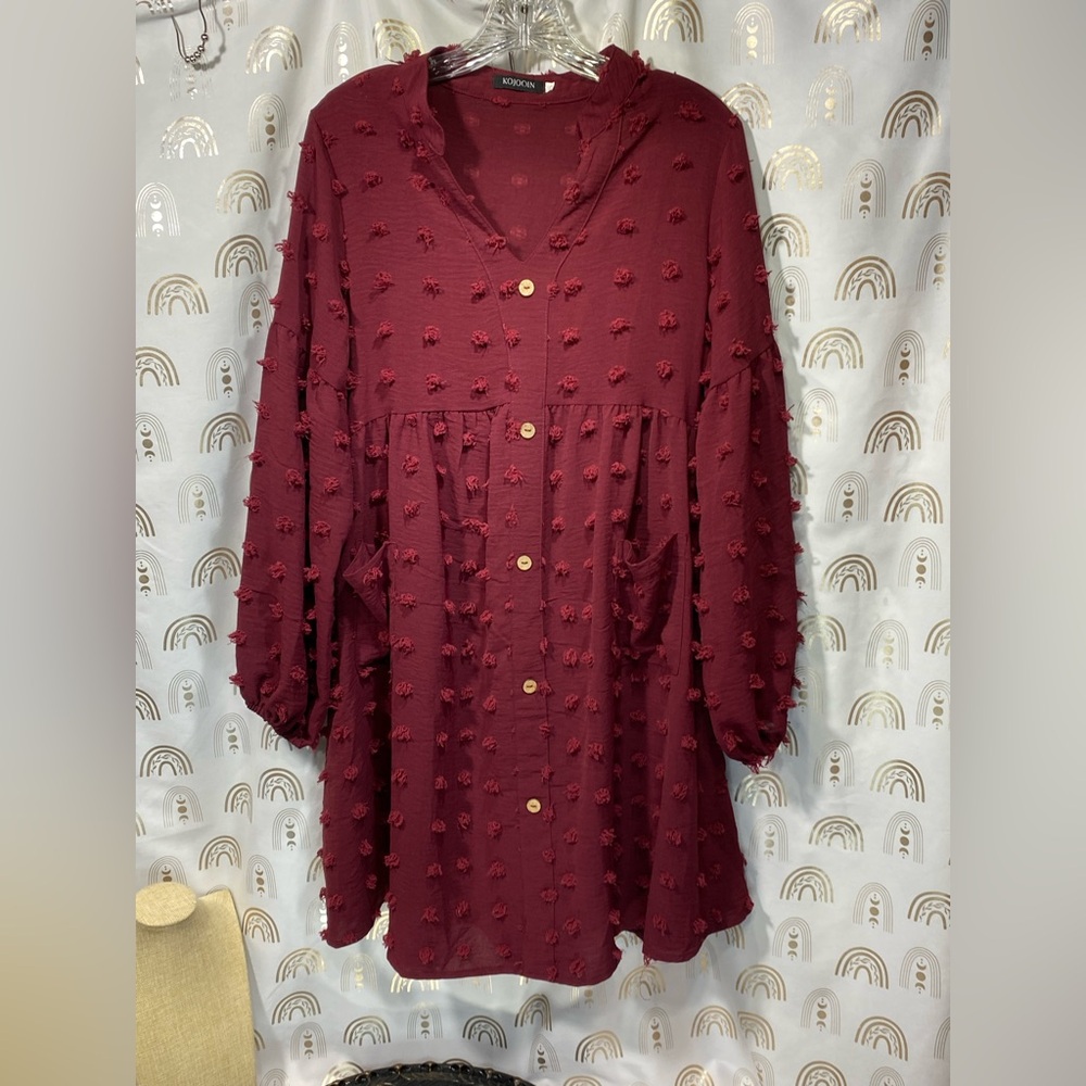 Kojooin Burgundy Button-Up Dress